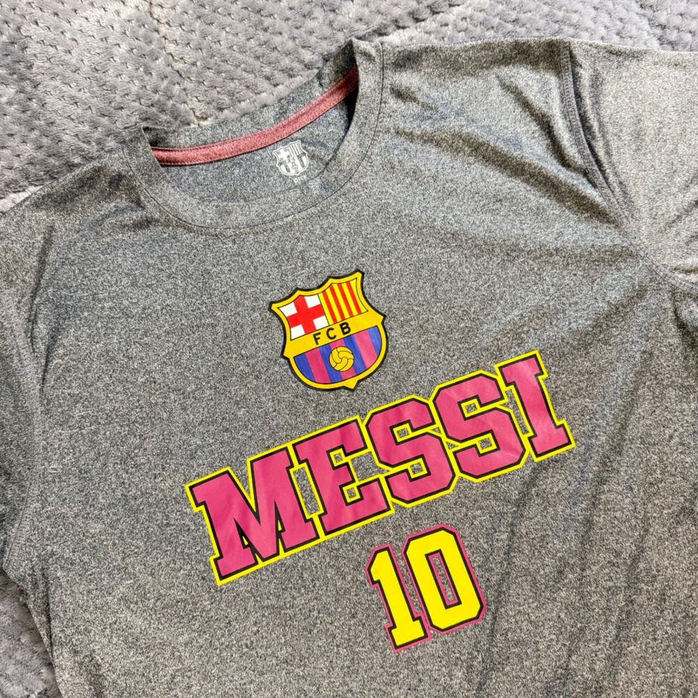 FC Barcelona Messi 10 Soccer T-Shirt Mens Small Grey Heather FCB Official Merch